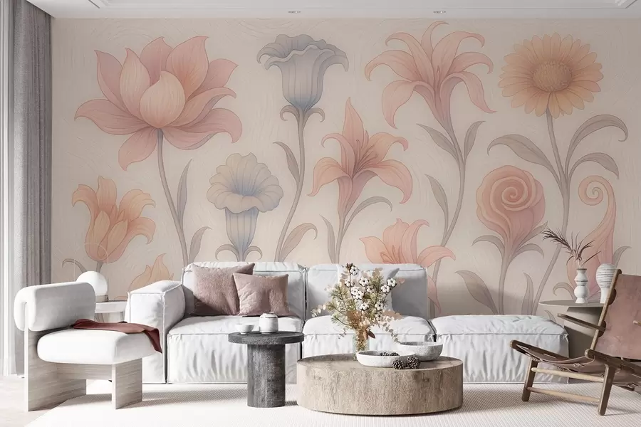 Papier peint Composition florale délicate aux couleurs pastel w09503