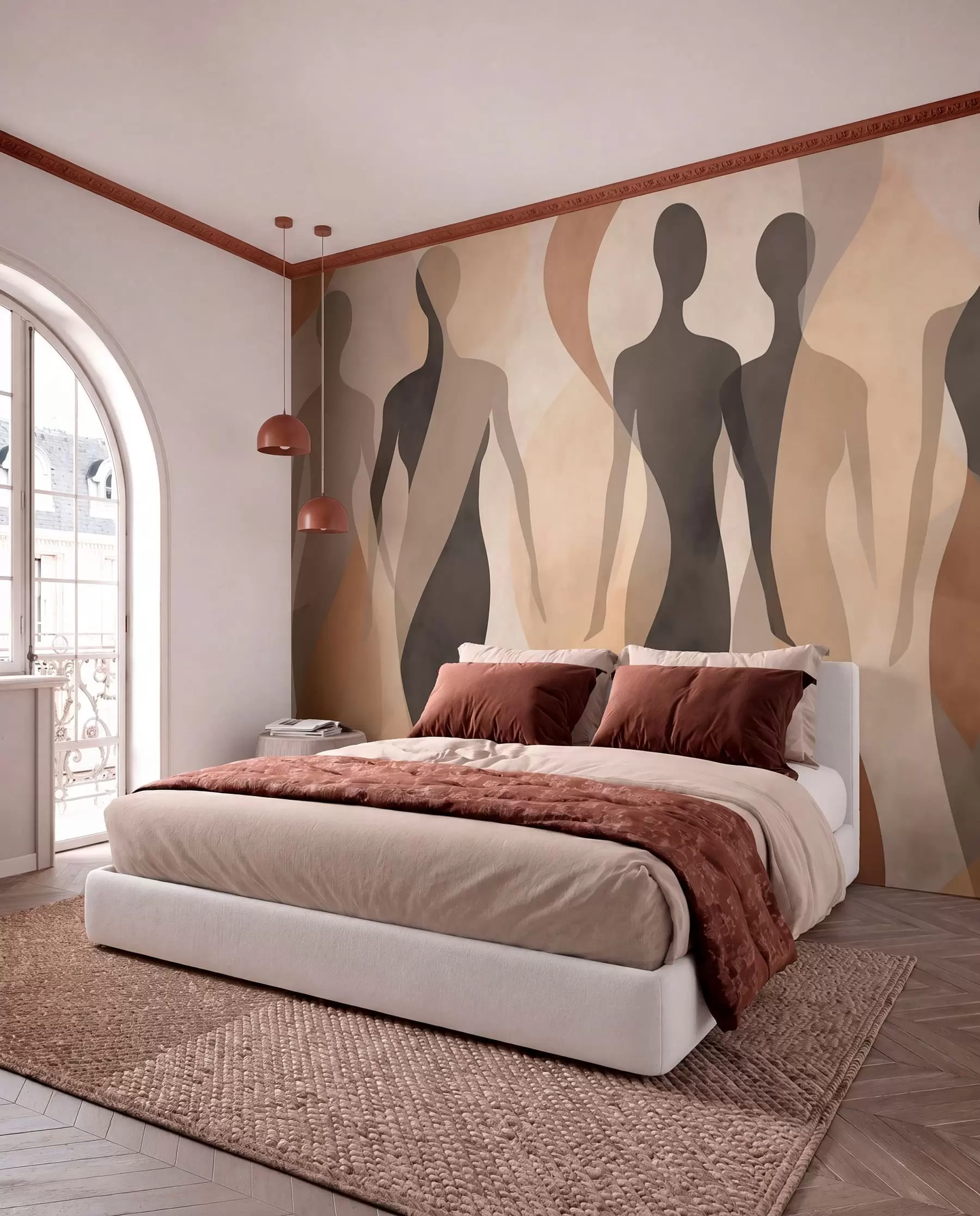 Papier peint Silhouettes et vagues douces dans des tons chauds beige-gris w04787