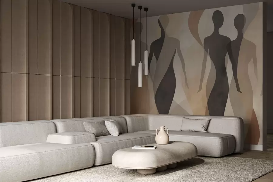 Papier peint Silhouettes et vagues douces dans des tons chauds beige-gris w04787