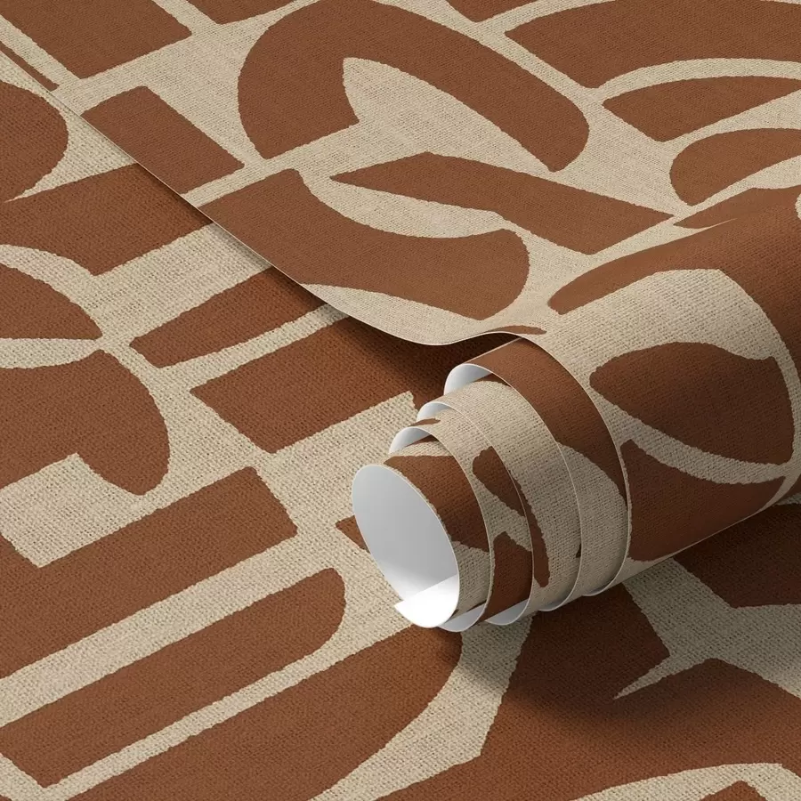 Papier peint Formes géométriques en terre cuite sur lin a00774