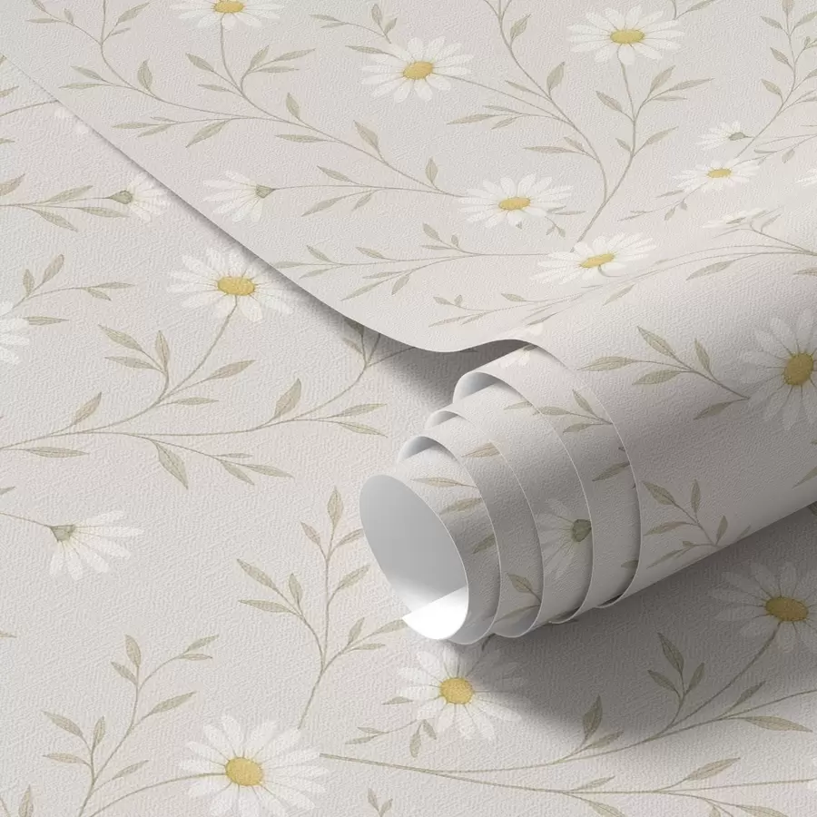 Papier peint Petites marguerites sur des brindilles, beige chaud a00777