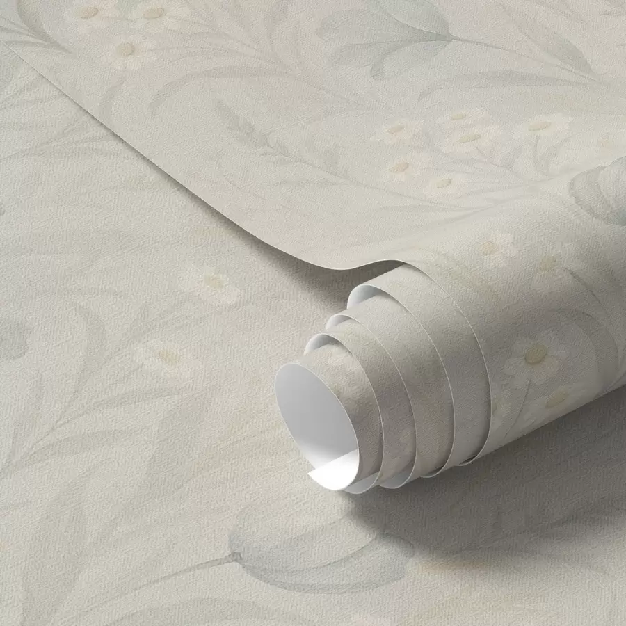 Papier peint Prairie paisible avec tulipes et marguerites, sauge pastel a00779