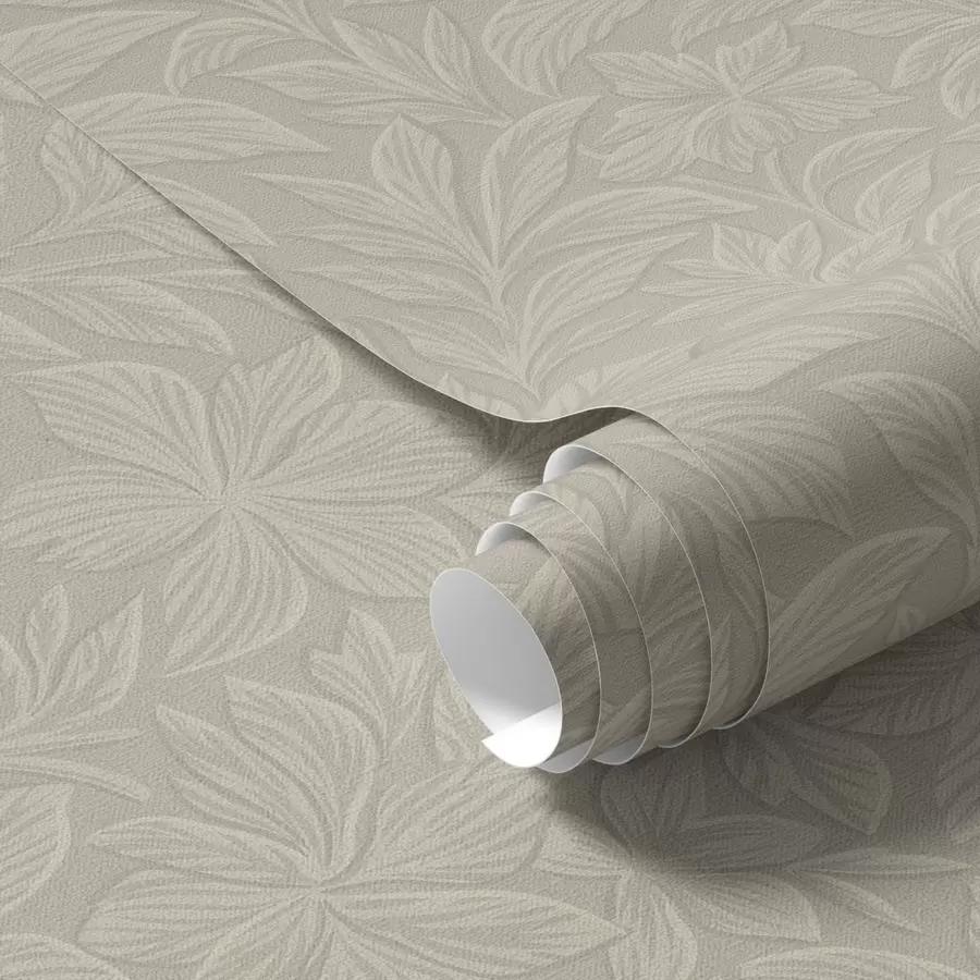 Papier peint Silhouettes de feuilles en relief, taupe chaud a00781