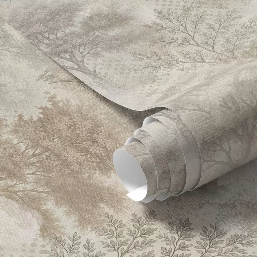 Papier peint Forêt douce dans la brume, tons doux beige-gris a00785