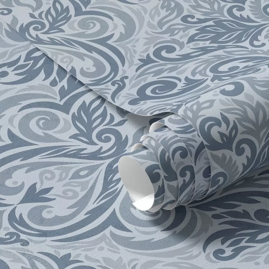 Papier peint Damassé classique, bleu foncé sur bleu clair a00826