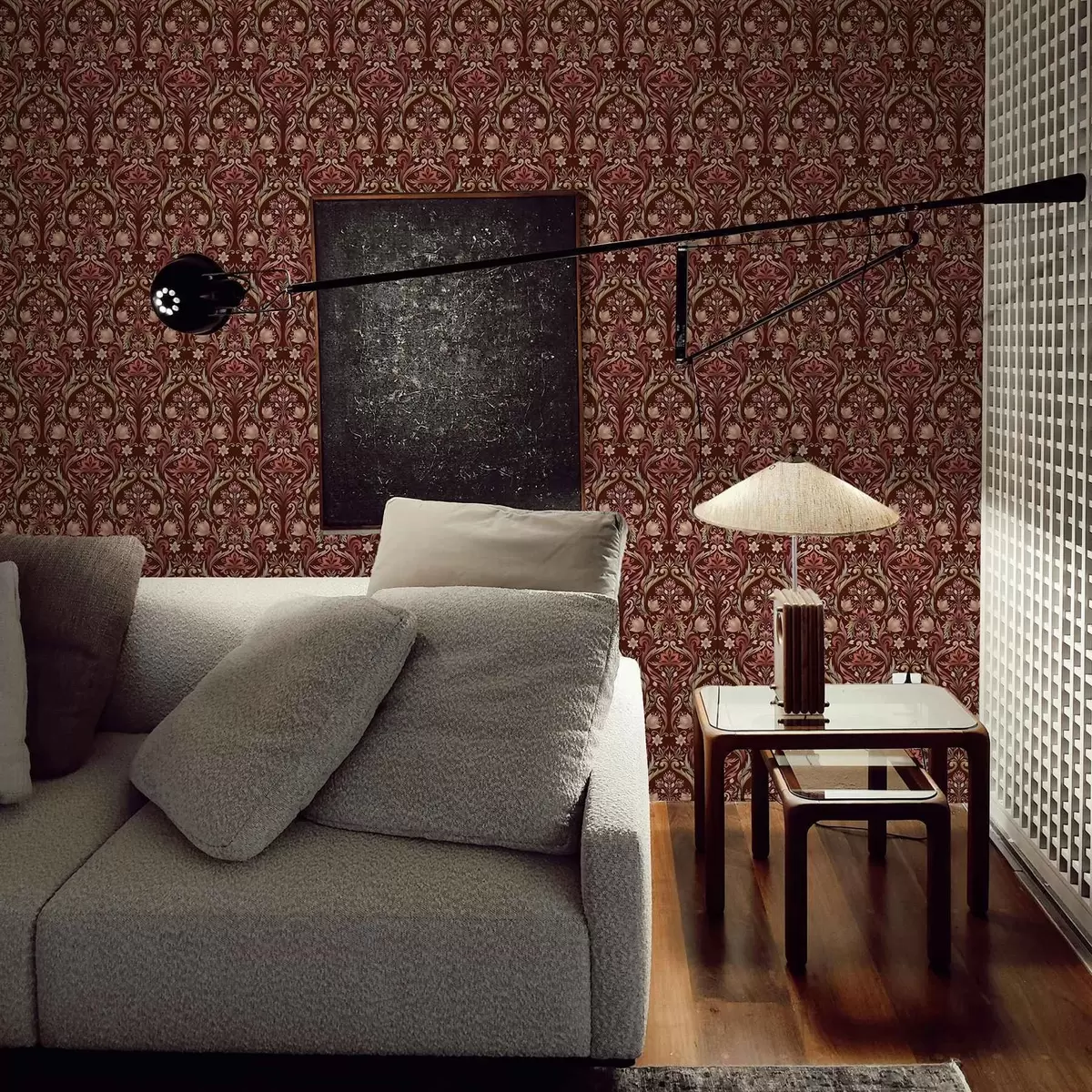 Papier peint Ornement tulipe, fond bordeaux intense a00827v2