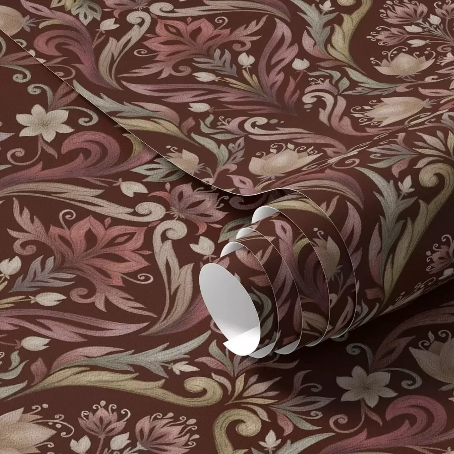 Papier peint Ornement tulipe, fond bordeaux intense a00827v2