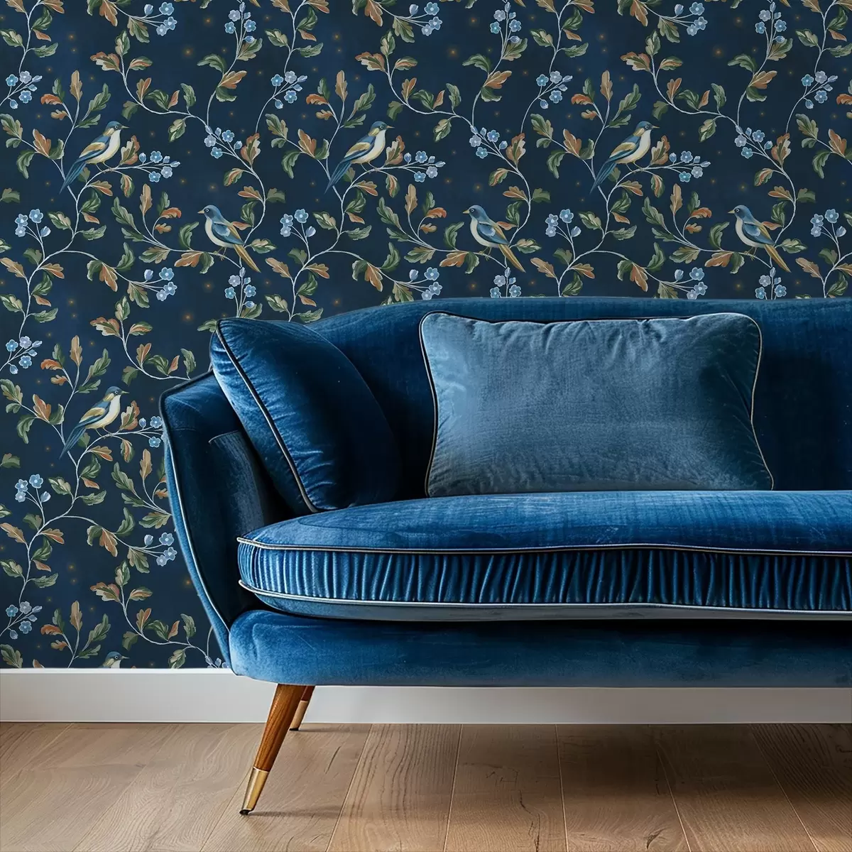 Papier peint Seins sur des branches, fond bleu nuit avec des étincelles a00858