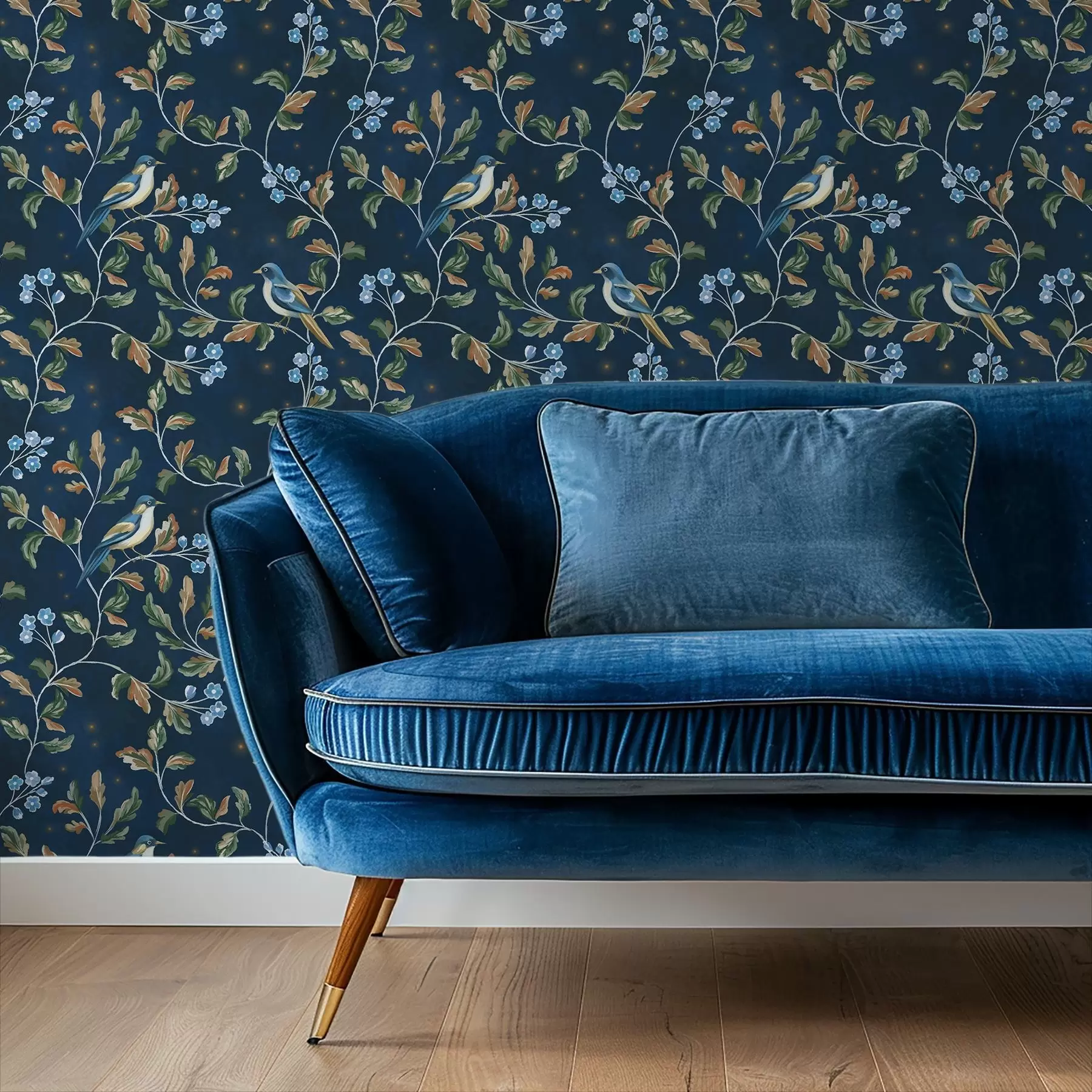 Papier peint Seins sur des branches, fond bleu nuit avec des étincelles a00858