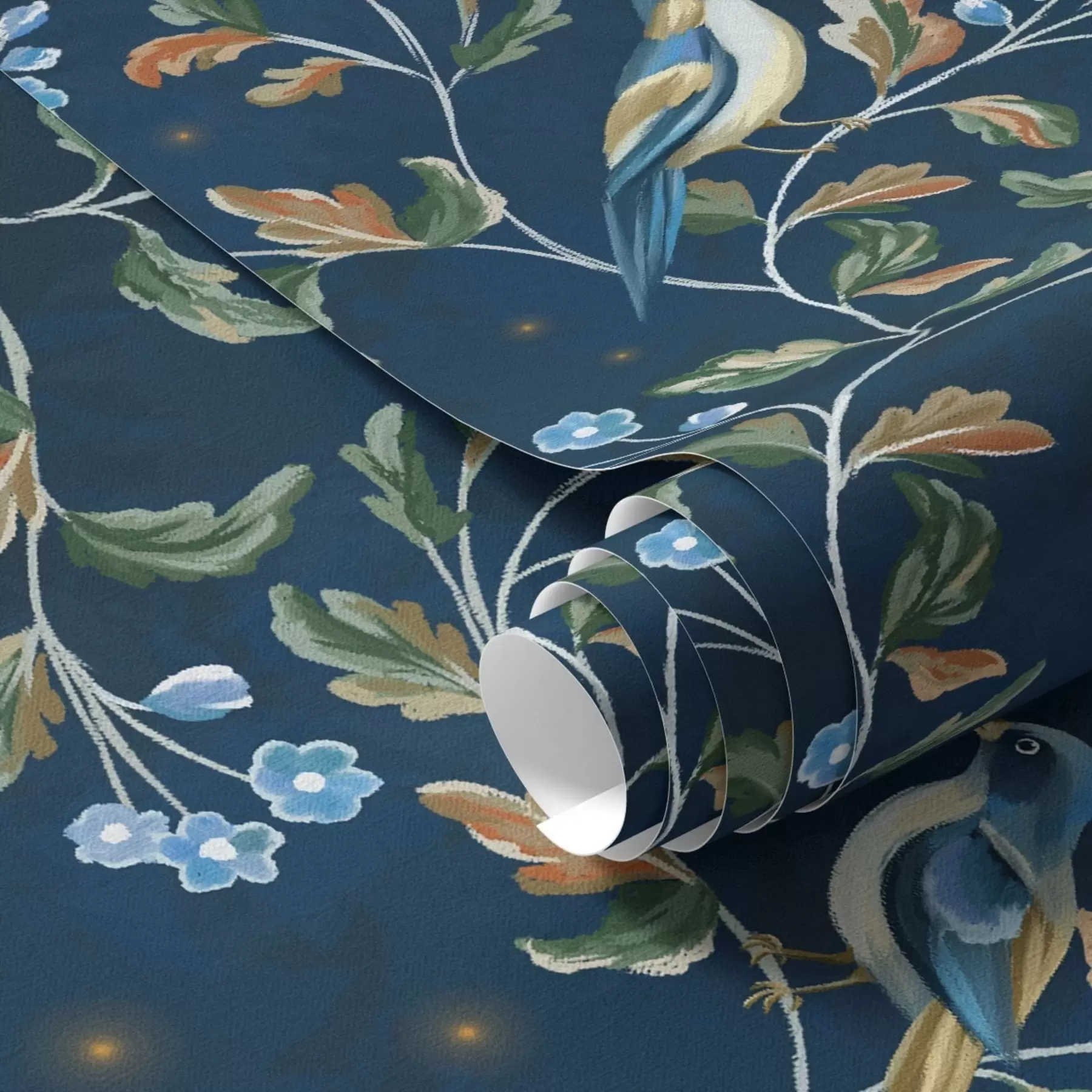 Papier peint Seins sur des branches, fond bleu nuit avec des étincelles a00858