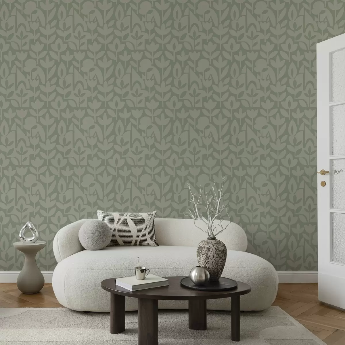 Papier peint Silhouettes florales géométriques dans des tons sauge doux a00875v1