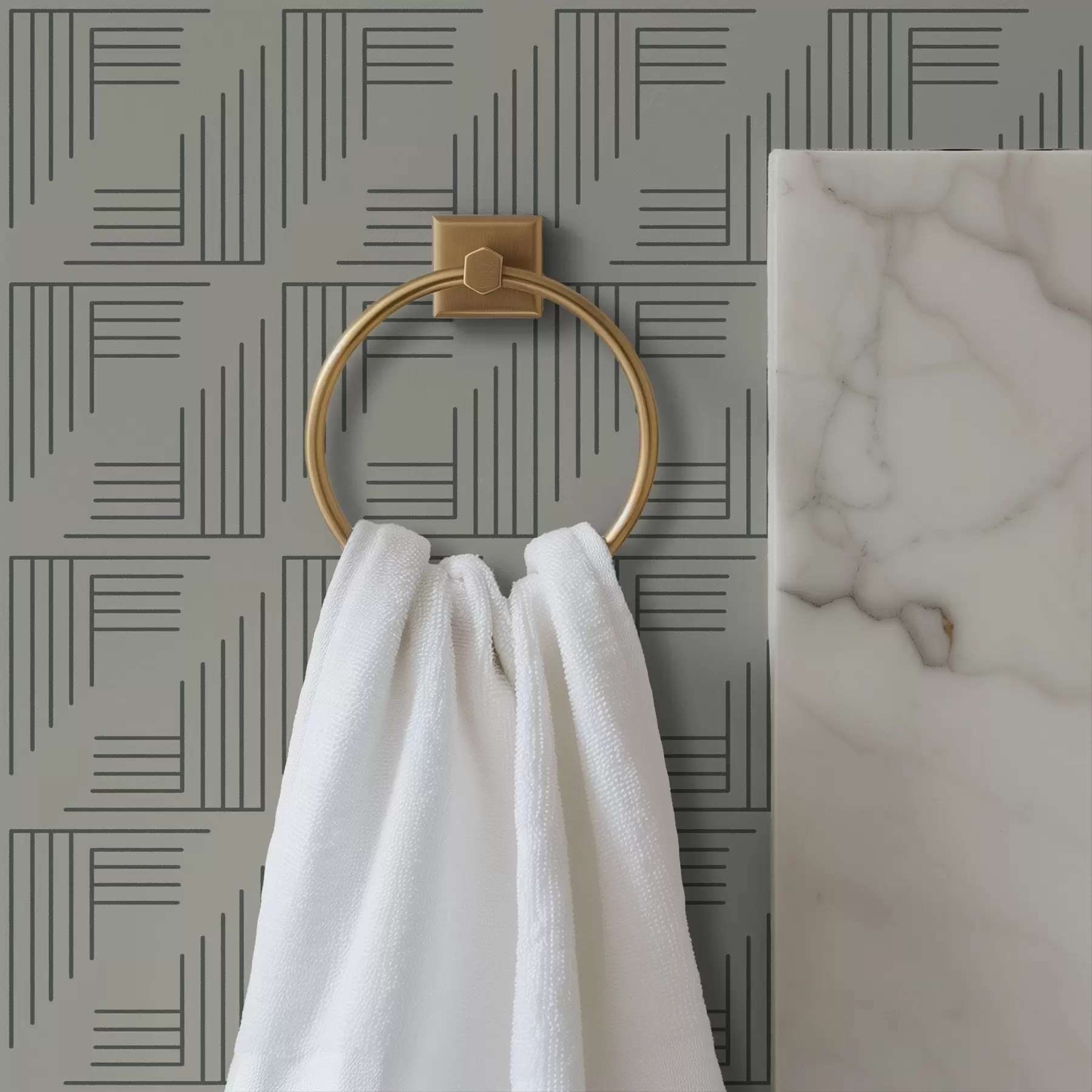 Papier peint Blocs d'angle linéaires formant des carrés sur fond gris chaud a00907