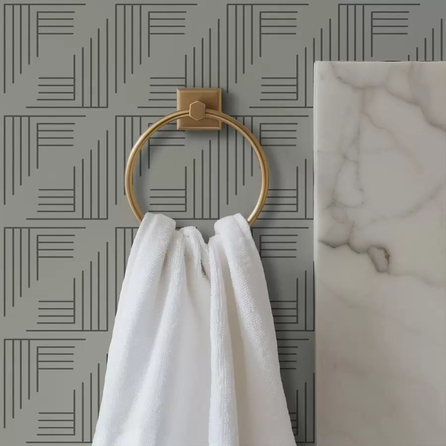 Papier peint Blocs d'angle linéaires formant des carrés sur fond gris chaud a00907