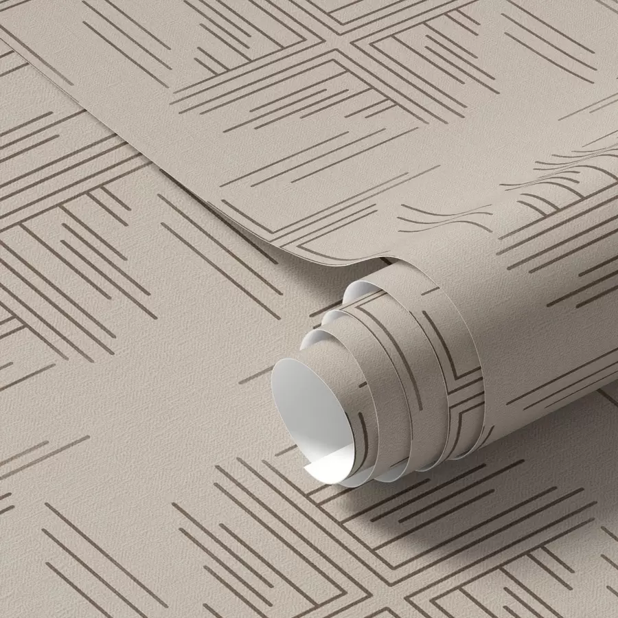 Papier peint Grilles de lignes en cacao avec petites croix centrales, beige a00911