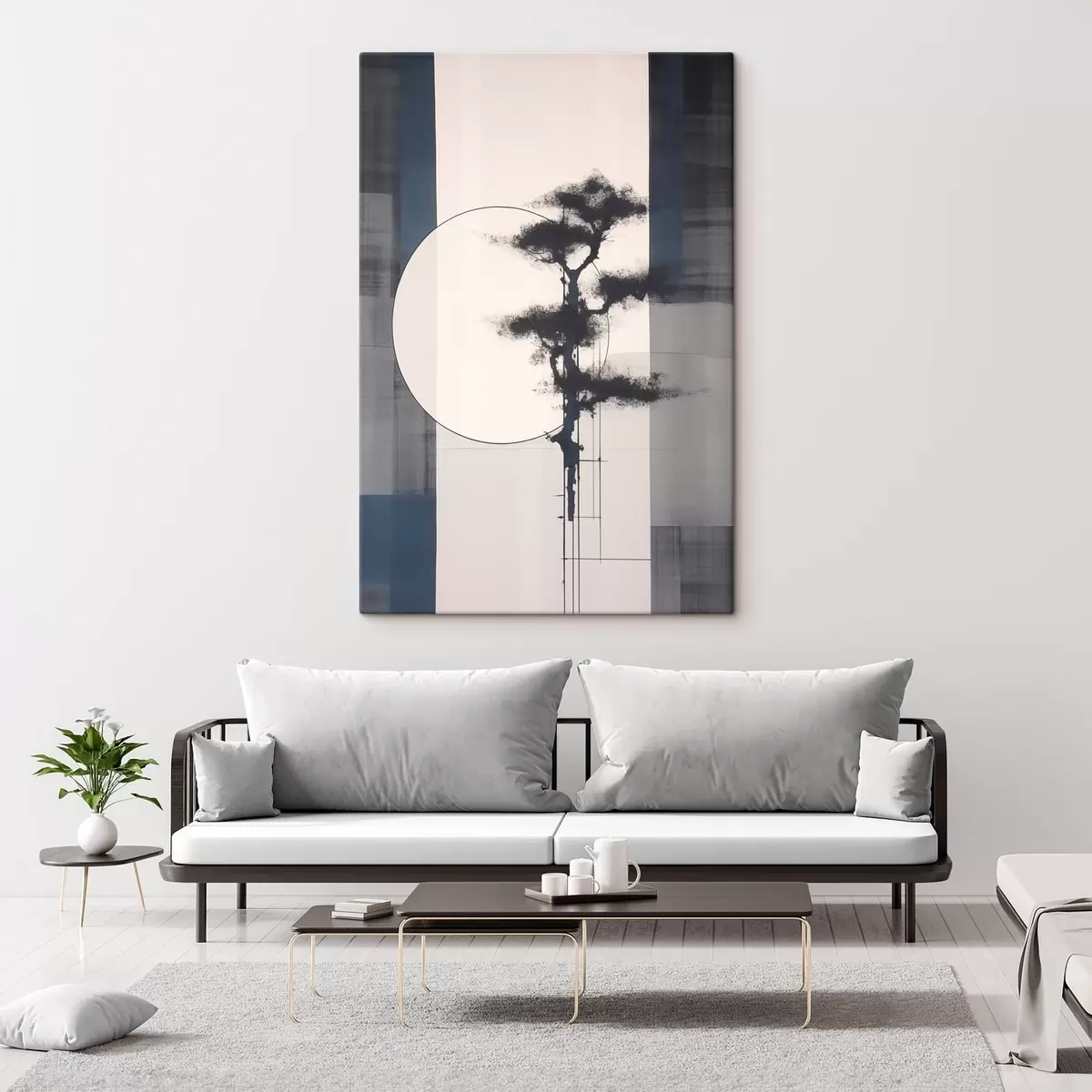 Tableau Abstraction. Arbre et soleil. Minimalisme japonais. s46463