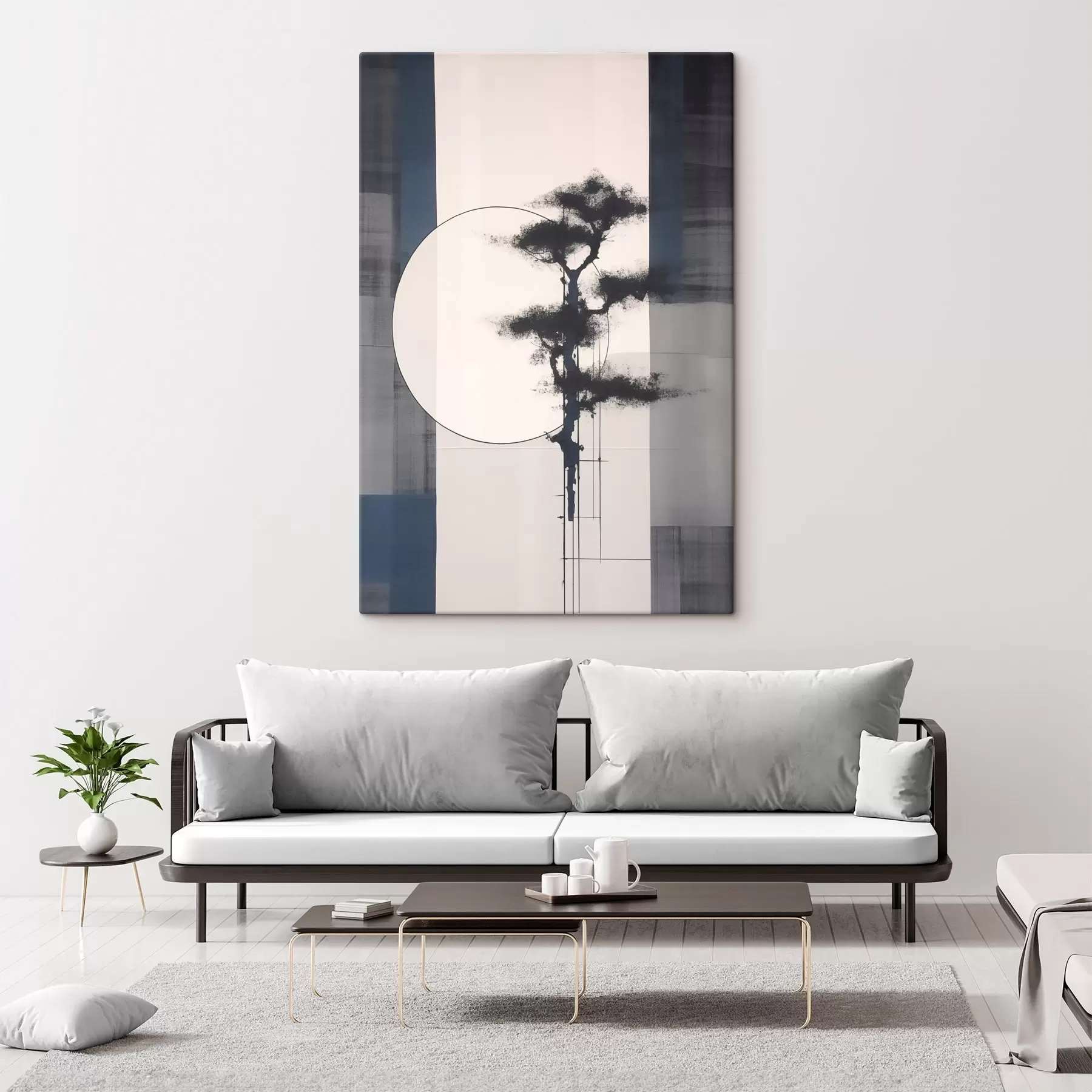 Tableau Abstraction. Arbre et soleil. Minimalisme japonais. s46463