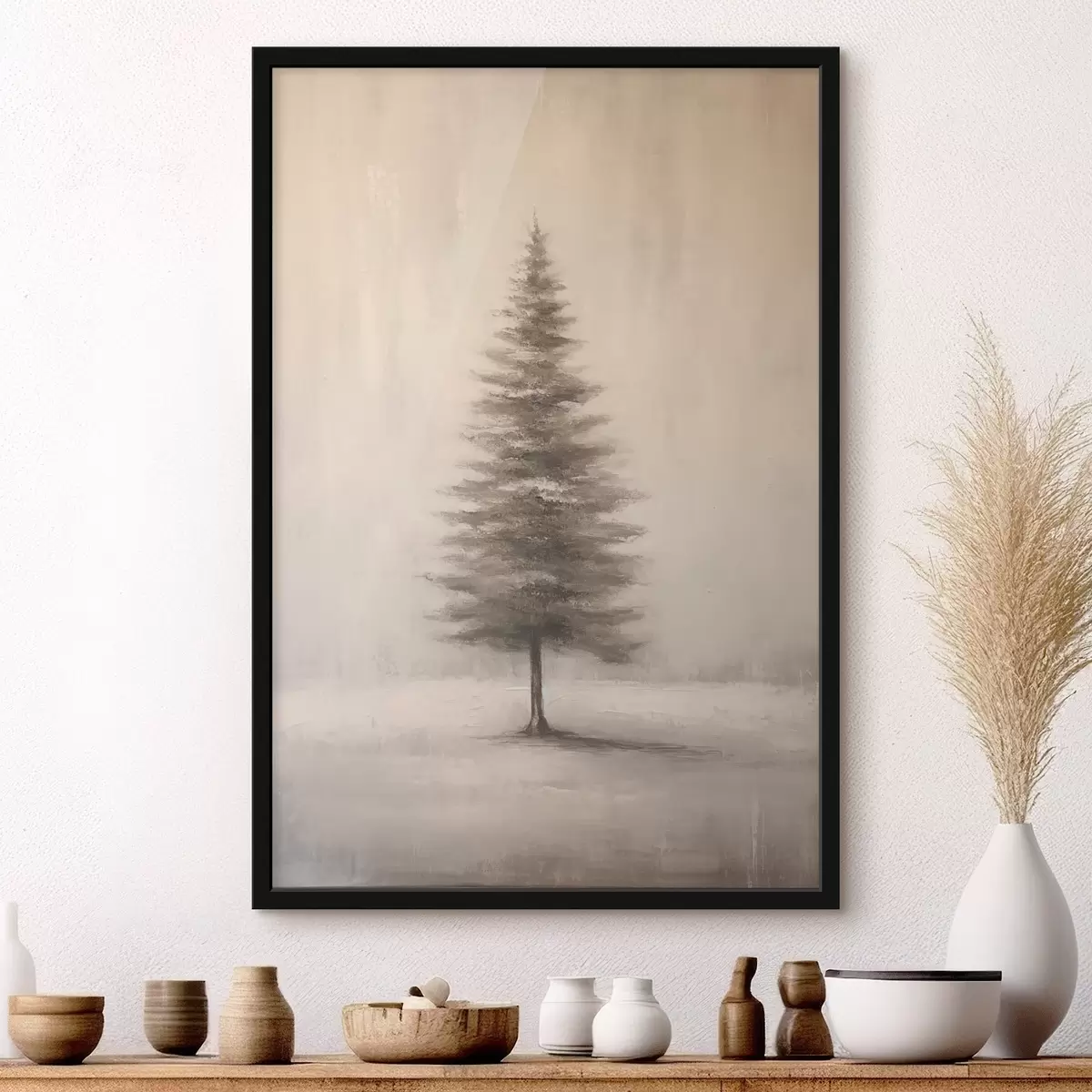 Poster Sapin monochrome. Paysage hivernal minimaliste. f46465