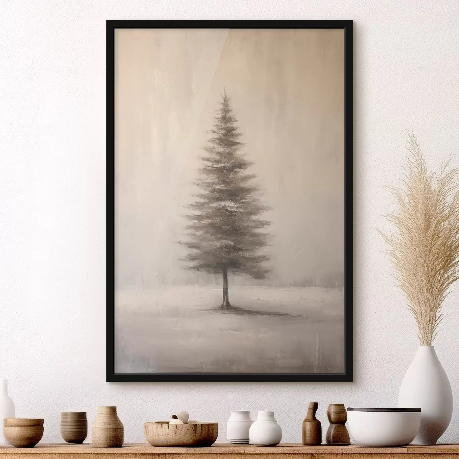 Papier peint Sapin monochrome. Paysage hivernal minimaliste. f46465