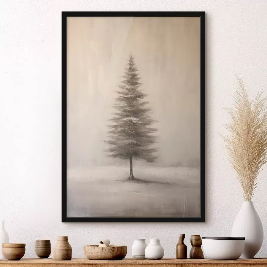 Papier peint Sapin monochrome. Paysage hivernal minimaliste. f46465