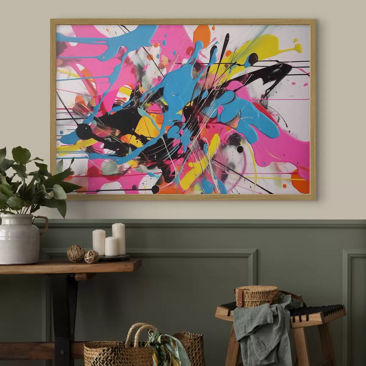 Poster Tache de peinture vive. Abstraction de style dégoulinant f46478