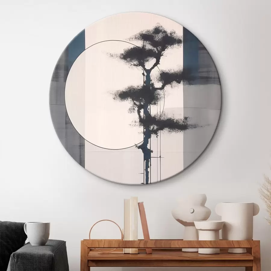 Tableau Abstraction. Arbre et soleil. Minimalisme japonais. r46463