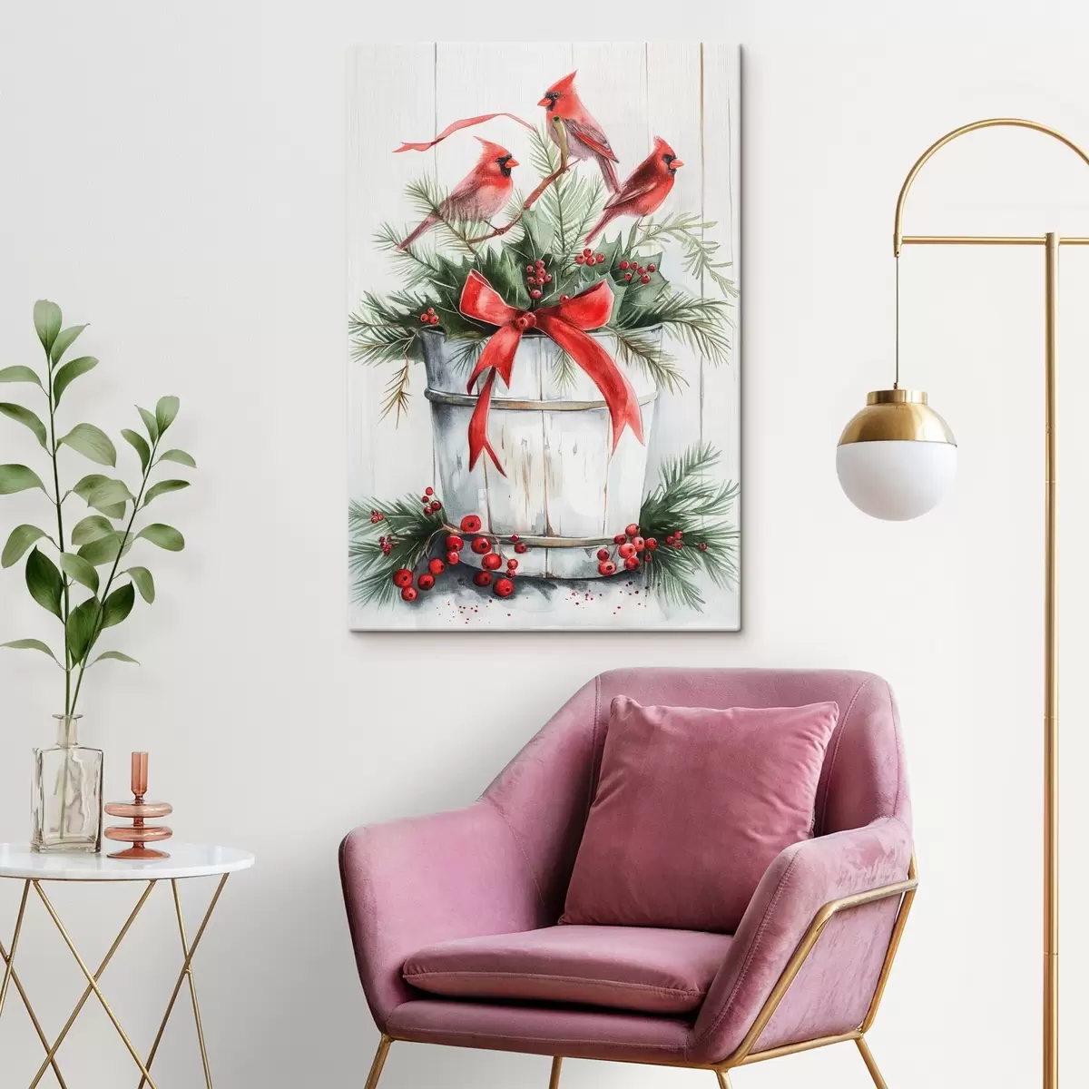 Tableau Oiseaux sur un pot de Noël s46607