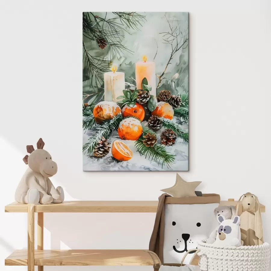 Tableau Bougies, mandarines et pommes de pin s46614