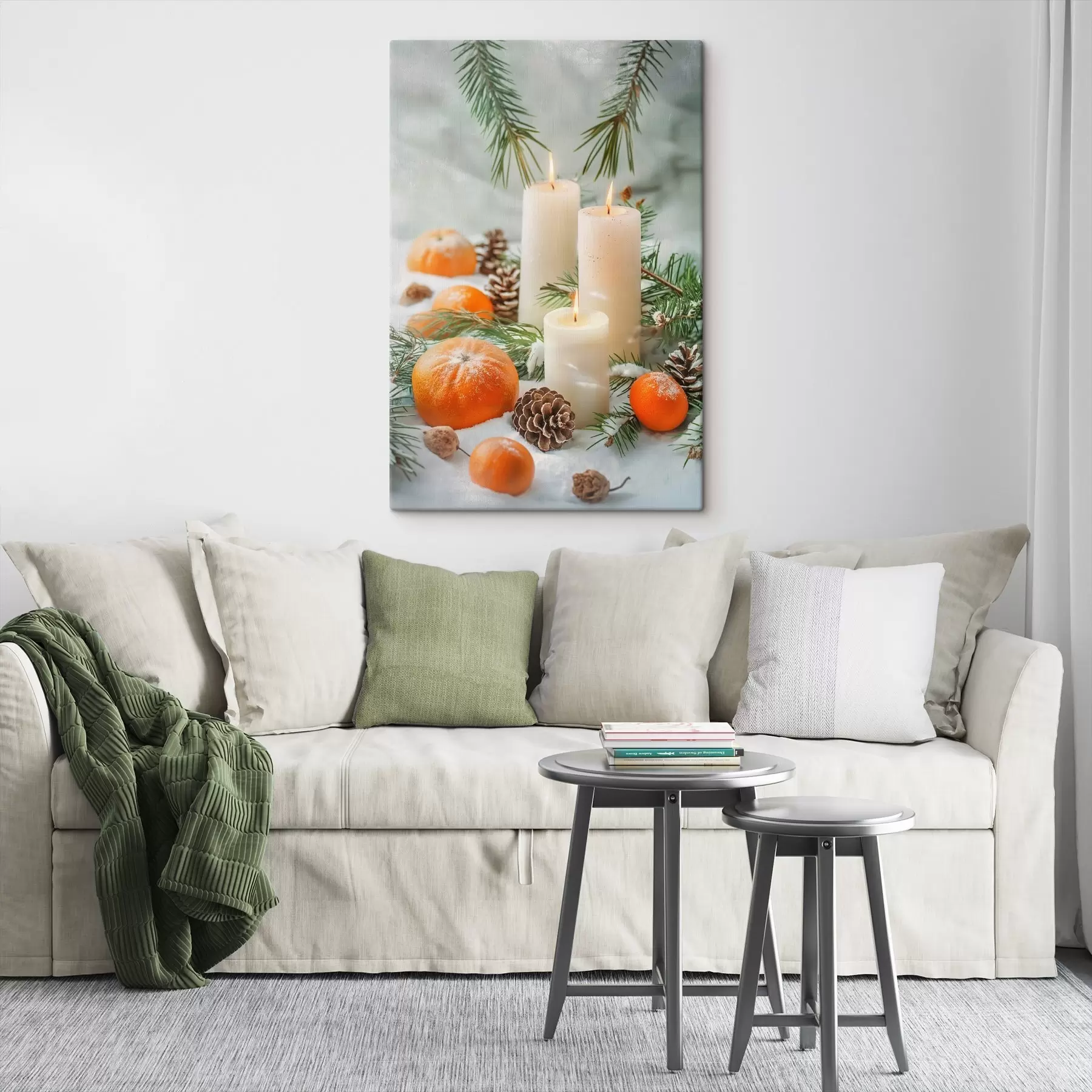 Tableau Bougies, mandarines et pommes de pin s46615