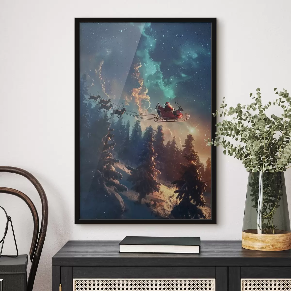 Poster Le Père Noël sur un renne f46602