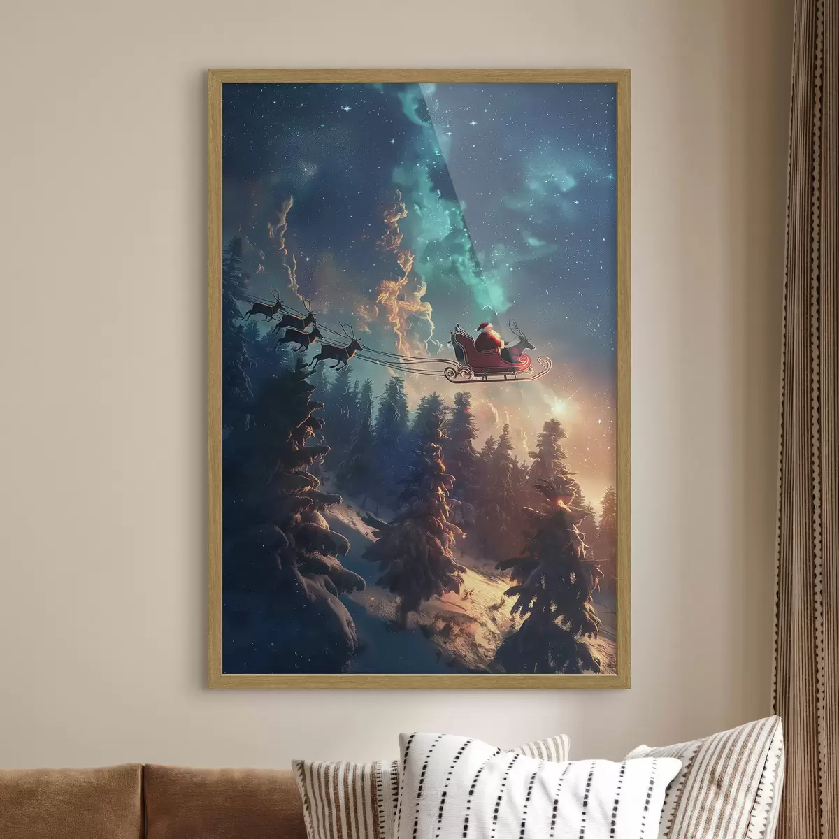 Poster Le Père Noël sur un renne f46602