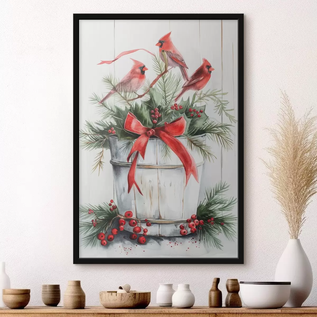 Poster Oiseaux sur un pot de Noël f46607