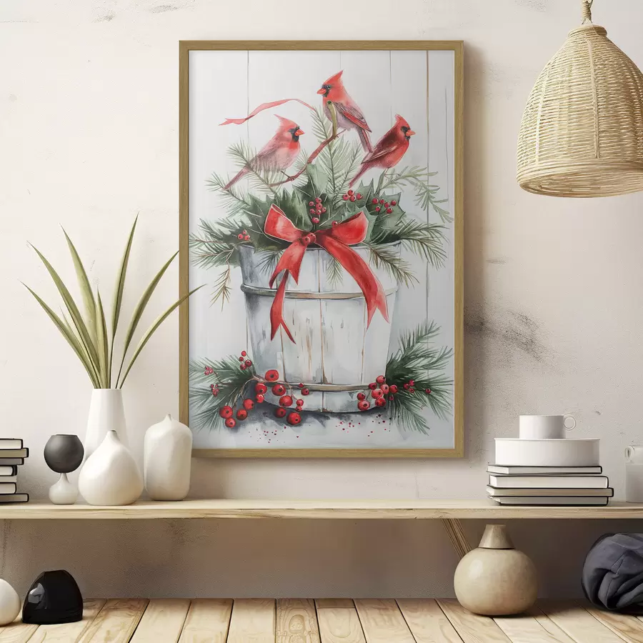 Papier peint Oiseaux sur un pot de Noël f46607
