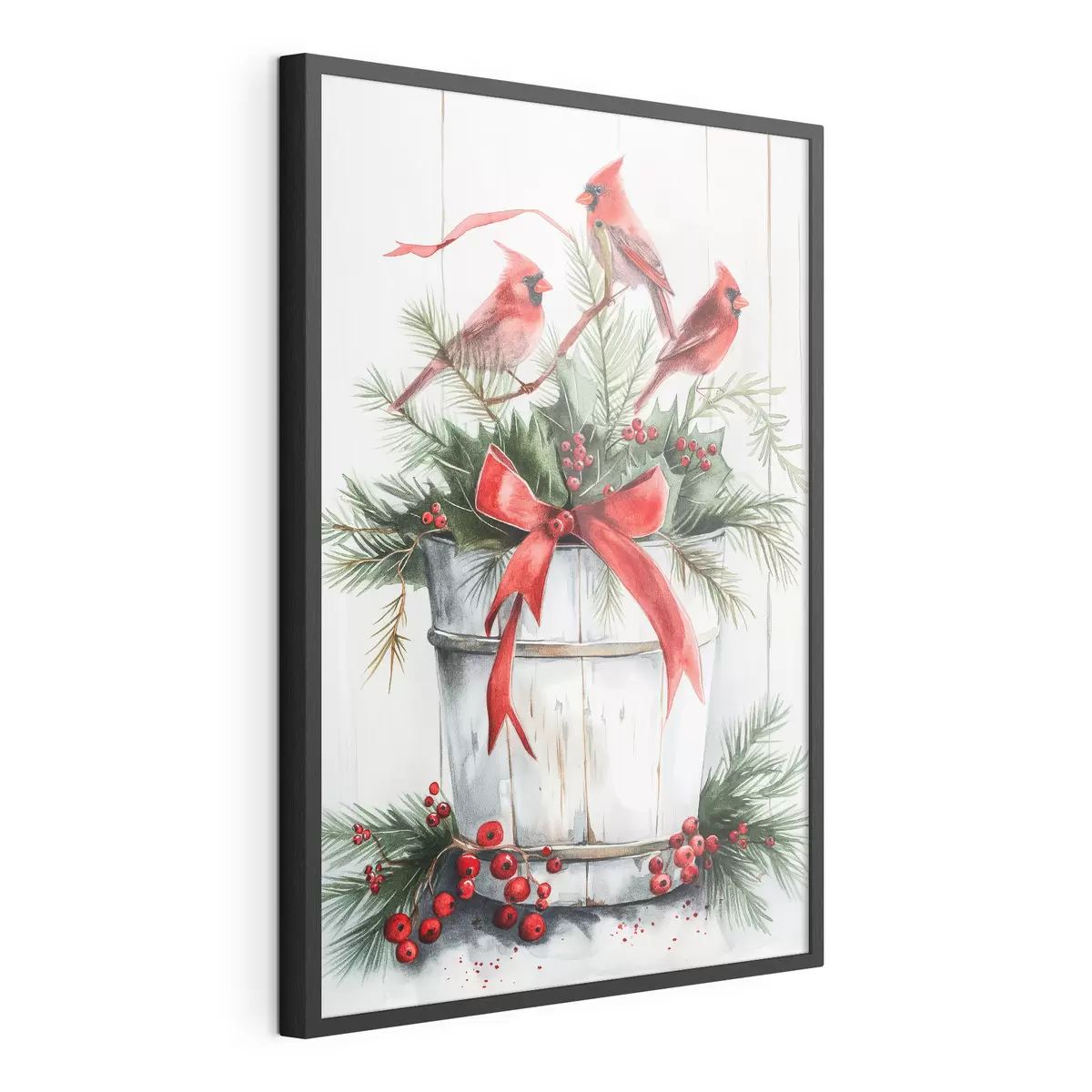 Poster Oiseaux sur un pot de Noël f46607