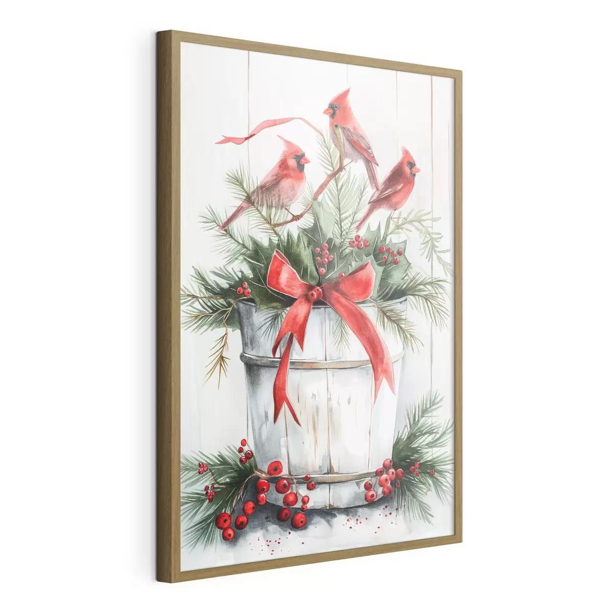 Poster Oiseaux sur un pot de Noël f46607