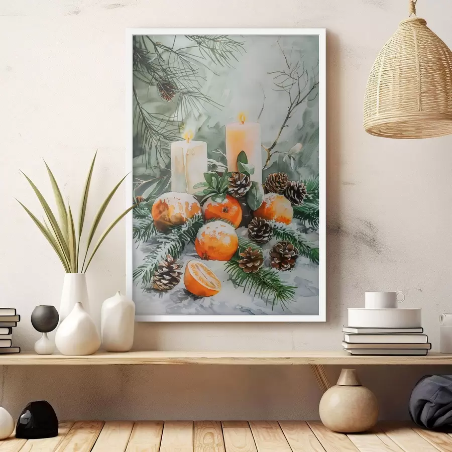 Papier peint Bougies, mandarines et pommes de pin f46614