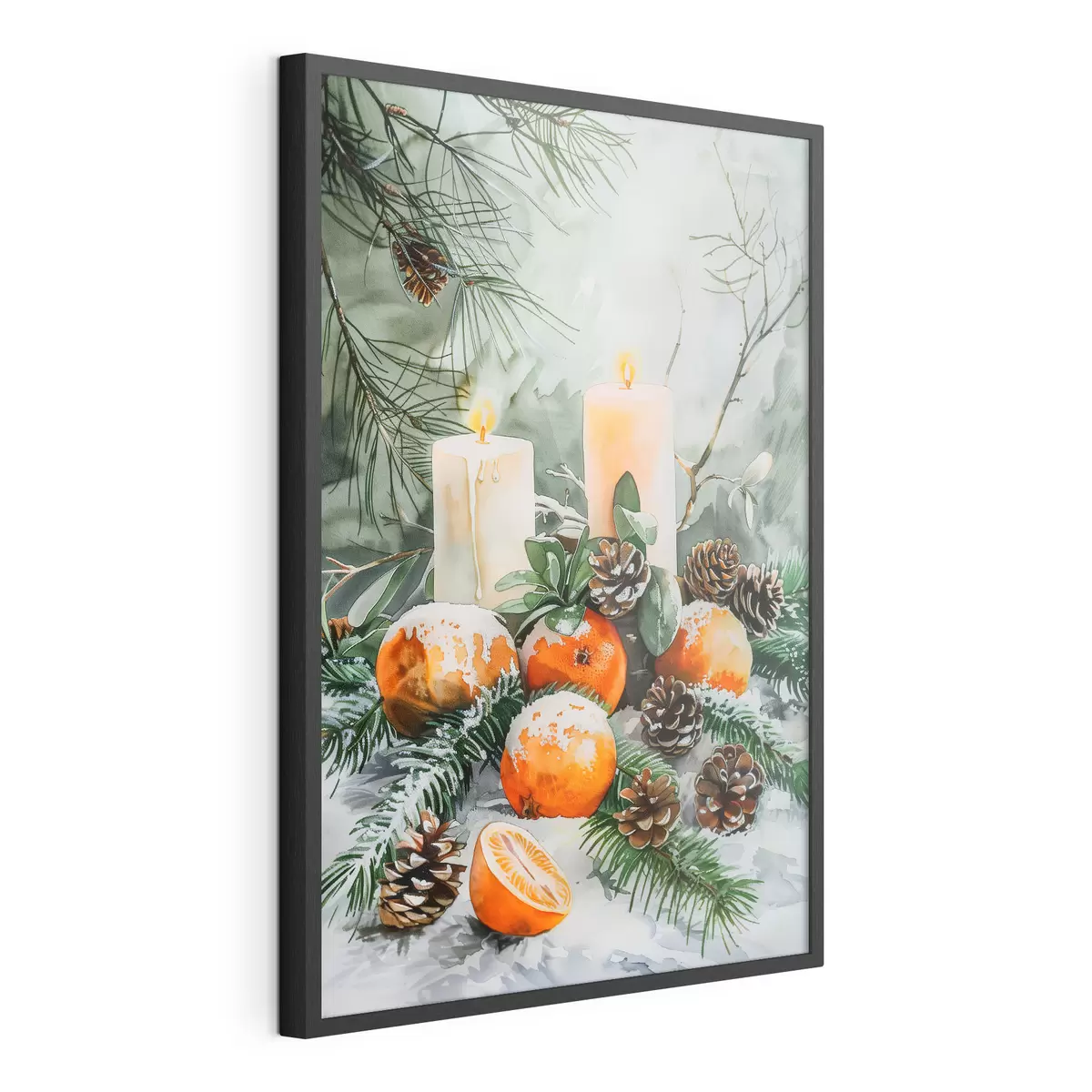 Poster Bougies, mandarines et pommes de pin f46614