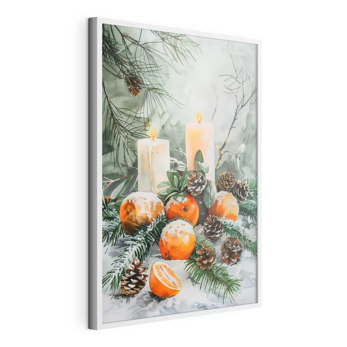 Poster Bougies, mandarines et pommes de pin f46614