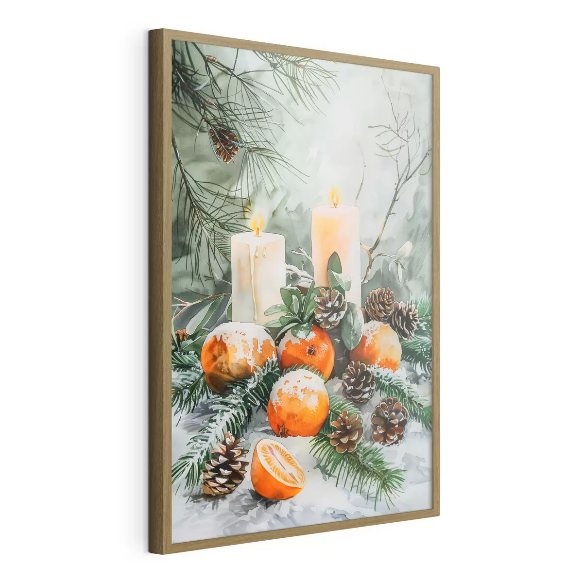 Poster Bougies, mandarines et pommes de pin f46614