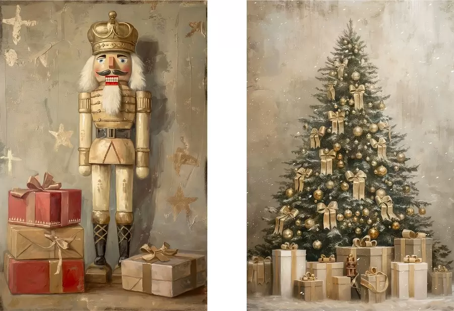 Tableau Casse-Noisette et sapin de Noël avec des cadeaux m00957
