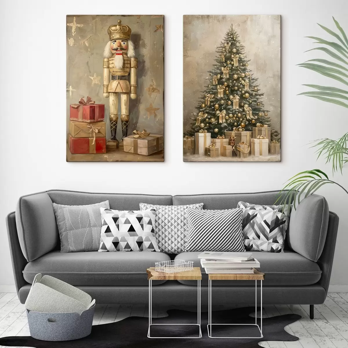 Tableau Casse-Noisette et sapin de Noël avec des cadeaux m00957