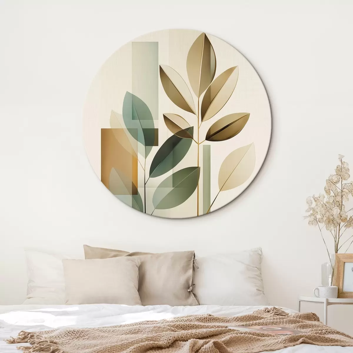 Tableaux rondes Abstraction géométrique avec des feuilles r46581