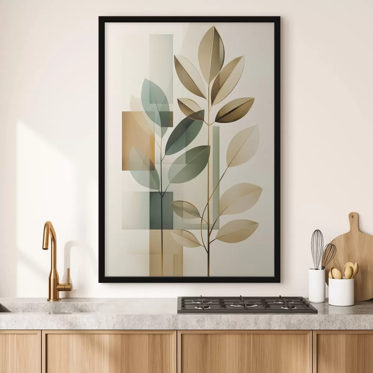 Poster Abstraction géométrique avec des feuilles f46581