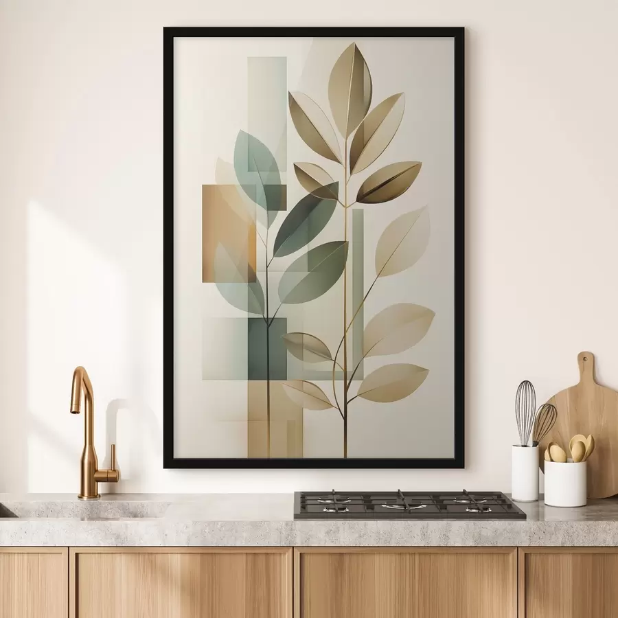 Papier peint Abstraction géométrique avec des feuilles f46581