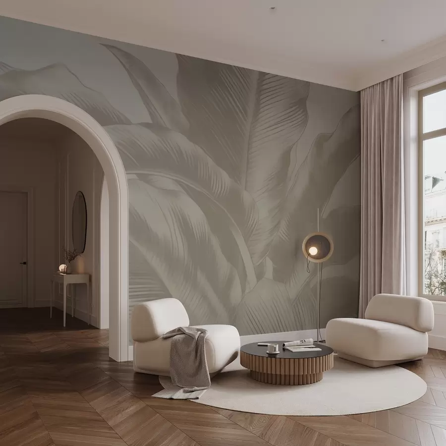 Papier peint Longues feuilles, feuilles de bananier avec un effet usé w04827v4