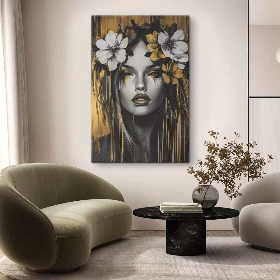 Tableau Portrait abstrait d'une femme avec des fleurs s46454