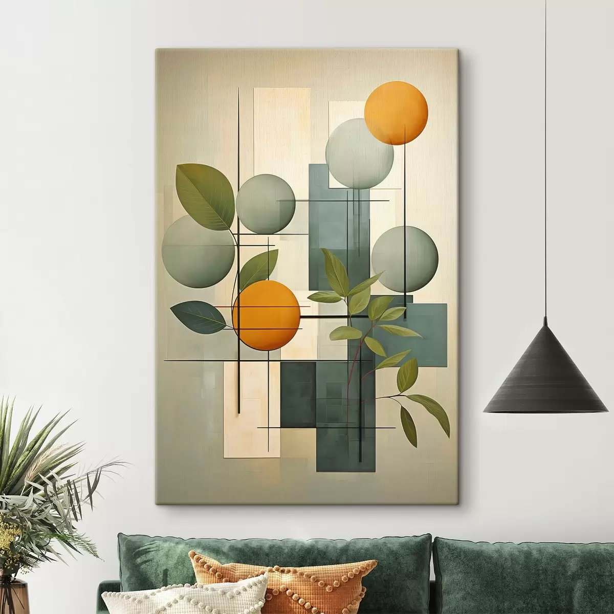 Tableau Abstraction géométrique avec des plantes s46579