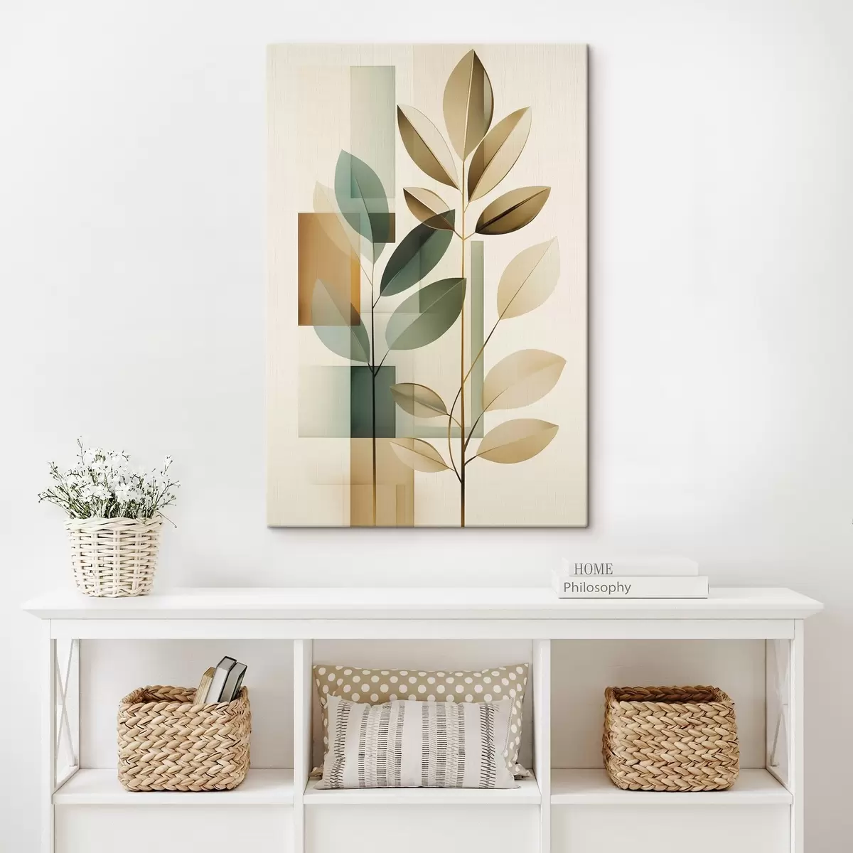 Tableau Abstraction géométrique avec des feuilles s46581