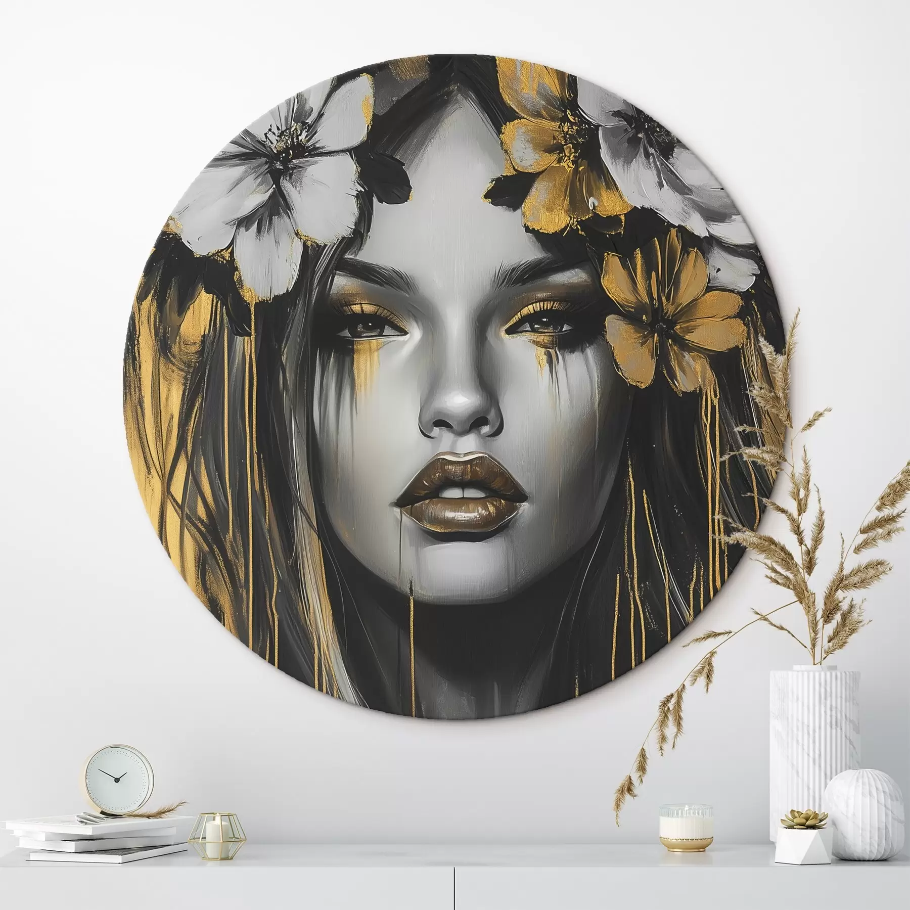 Tableau Portrait abstrait d'une femme avec des fleurs r46454