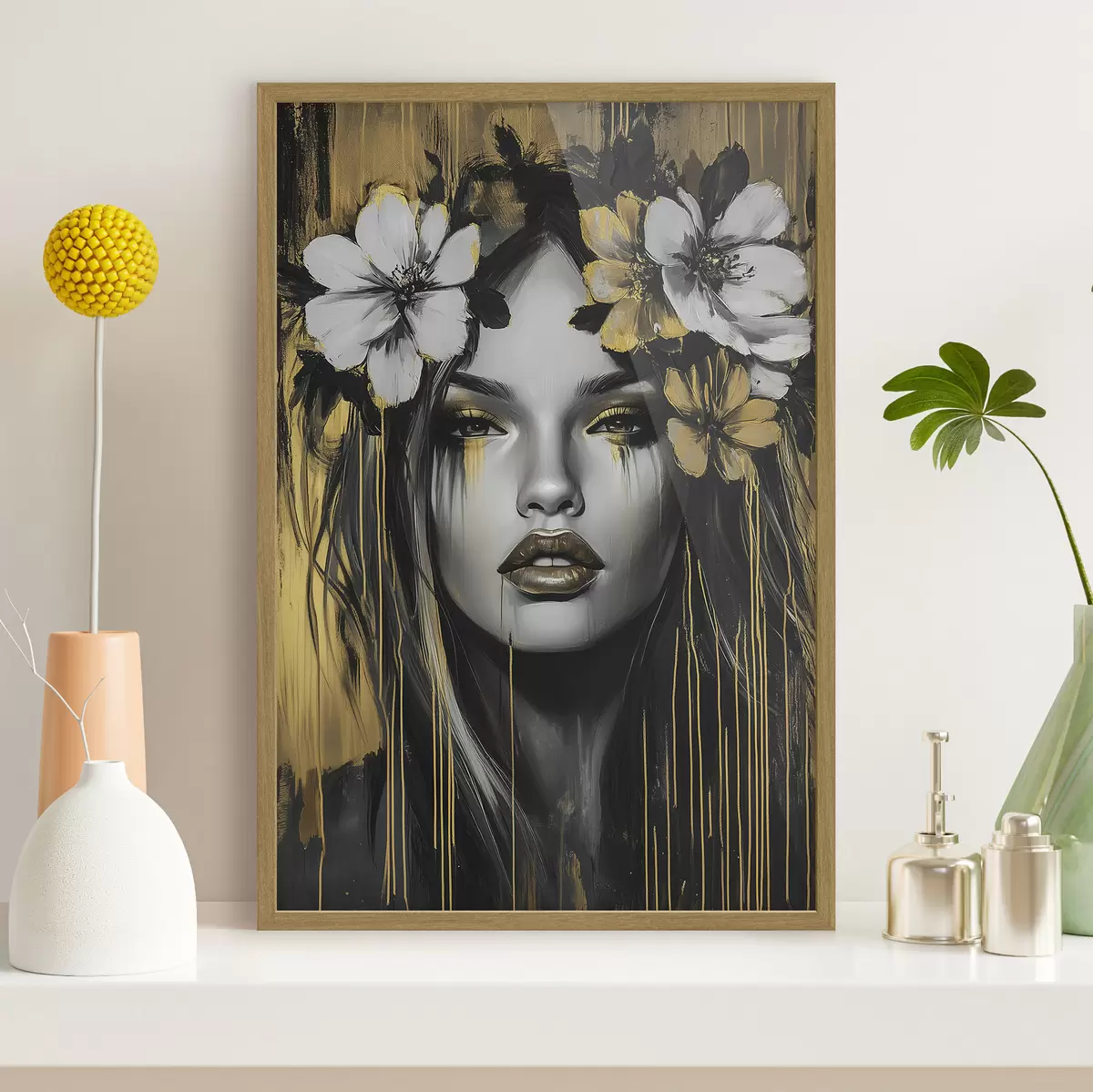 Poster Portrait abstrait d'une femme avec des fleurs f46454