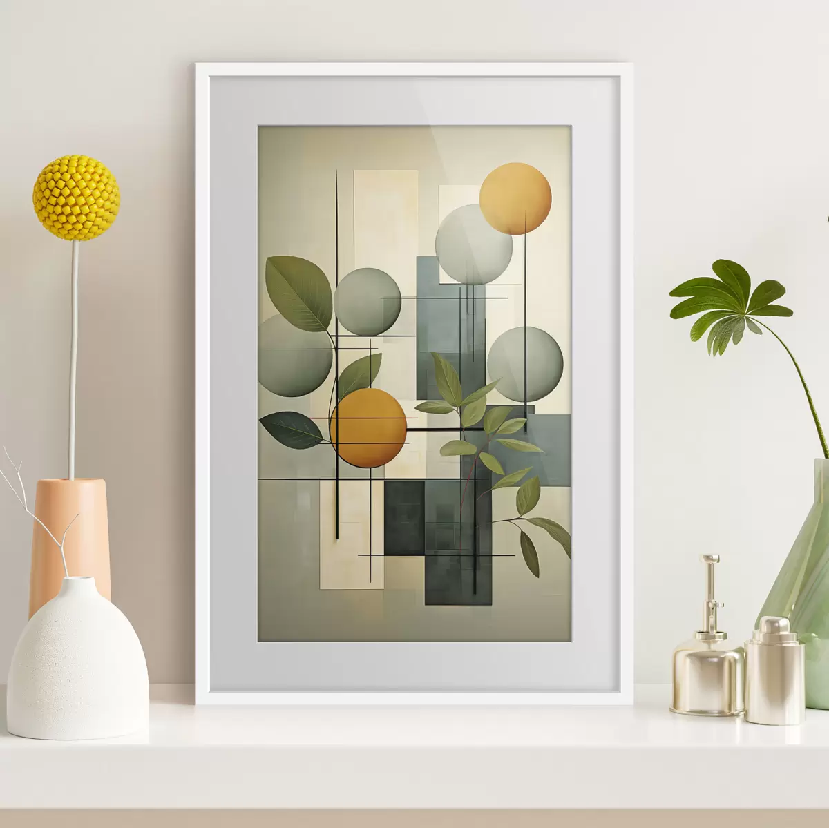 Poster Abstraction géométrique avec des plantes f46579